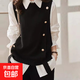 錦裳淑針織馬甲女秋冬寬松外穿洋氣無(wú)袖坎肩毛衣馬夾背心外套 黑色 均碼