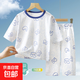 2025夏季兒童純棉空調(diào)服薄款7A抗菌男童七分袖家居服套裝女童睡衣 藍AB字母 100