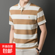 舒適高端條紋POLO保羅衫男夏季新款翻領(lǐng)短袖t恤男士休閑刺繡上衣 棕色 薄款 2XL