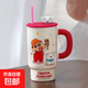 【正版授權】蠟筆小新陶瓷杯大容量馬克杯帶蓋吸管辦公室杯子夏天 蠟筆小新吸管杯 紅色 1個(gè) 850ml