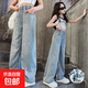 女童褲子夏季裝兒童新款長(cháng)褲大童闊腿褲女孩春秋初中生直筒牛仔褲 粉色蝴蝶結 均碼 160