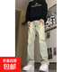 春夏季美式復古vibe褲子高街水泥灰色牛仔褲男寬松微喇叭直筒長褲 3566黃泥色 L