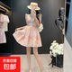 【有里布】碎花連衣裙2025夏季新款別致甜美減齡收腰裙D2075 橘色 2XL 【130-145斤】
