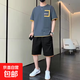 男士2025夏季套裝短袖t恤短褲運動(dòng)套裝寬松休閑套裝帥氣一套衣服 灰色 3XL