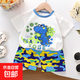 【男寶夏季套裝】男童短袖卡通印花兒童兩件套衣服套裝純棉短袖 Z-06 迷彩藍(lán)恐龍短袖套裝 80 建議70cm身高左右