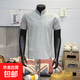 美式華夫格亨利領(lǐng)重磅短袖t恤男夏季潮流正肩半袖上衣服體恤衫男 灰色亨利領(lǐng) 薄款 L