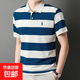 舒適高端條紋POLO保羅衫男夏季新款翻領(lǐng)短袖t恤男士休閑刺繡上衣 藍色 薄款 4XL