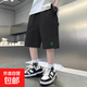 男童透氣運動短褲夏季薄款2025新款大童兒童夏天五分中褲男孩褲子 黑色 160