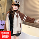 女童開衫外套秋季2024新款兒童洋氣長(zhǎng)袖連帽衛(wèi)衣運(yùn)動(dòng)中大童秋冬裝 NN-A832【棕色】 170cm