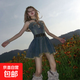 減齡氣質(zhì)設(shè)計(jì)感多巴胺牛仔連衣裙女夏季大碼胖mm收腹顯瘦背帶短裙 藍(lán)色 M