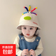 卡通搞怪兒童帽子春秋薄款遮陽防曬漁夫帽百搭大檐男女寶寶盆帽夏 米白色大嘴彩繩漁夫帽-有防風(fēng)繩 參考年齡8月-5歲（帽圍48-54cm）