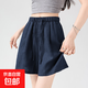 【品質(zhì)】亞麻老錢(qián)風(fēng)短褲休閑寬松顯瘦高腰女薄款松弛感百搭麻本 藏藍色 L