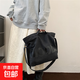 帆布包男斜挎包大容量日系復古原宿慵懶風(fēng)休閑簡(jiǎn)約學(xué)生男士單肩包 黑色