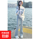 【加長版】新款淺藍色微喇牛仔褲女春秋馬蹄褲高腰顯瘦 208淺藍長褲 XL