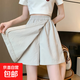 【大碼女裝】冰絲五分褲夏季薄款寬松闊腿休閑運(yùn)動(dòng)短褲 杏色 2XL 【建議130-145斤】