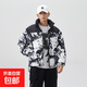 棉服男冬季新款潑墨印花拼色棉衣加厚保暖防風(fēng)棉襖外套立領(lǐng)面包服 黑色 88013 2XL (150-170斤）