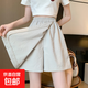 【休閑冰絲】女裝夏季新款大碼闊腿褲裙五分褲短褲寬松顯瘦運(yùn)動(dòng) 杏色 L 【建議100-115斤】