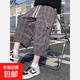 港風(fēng)復古格子七分褲男夏季裝加肥加大碼潮胖人寬松休閑中褲沙灘褲 灰色 L