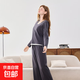 A類(lèi)帶胸墊睡衣女春夏季假兩件套莫代爾棉女士長(cháng)袖睡衣家居服套裝 深灰色長(cháng)袖長(cháng)褲女 W971B L （女 建議105-120斤）