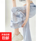 蕾絲側(cè)鏤空闊腿褲女夏季薄款藍色高腰直筒寬松垂感山本褲休閑褲女 藍色【常規(guī)款】 XL 121-140斤選