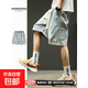牛仔短褲男夏季薄款潮牌直筒寬松休閑短褲男日系復(fù)古工裝五分褲男 藍色 L