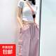 【美式】女裝新款夏季粉色工裝褲女褲休閑褲小個(gè)子直筒速干褲 粉色【常規款】 M 適合【99-113斤】