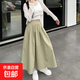 山本群女夏季杏色高腰褶皺新款長(cháng)裙寬松顯瘦休閑清新A字半身裙子 咸菜綠 咸菜綠 M M【建議80-100斤】