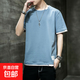 純棉短袖t恤男士夏季新款假兩件圓領(lǐng)體恤上衣服青少年半袖T2130 霧藍 L （100-115斤）