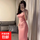 2025甜辣妹無(wú)袖收腰露背吊帶連衣裙女夏季純欲氣質(zhì)魚(yú)尾包臀裙 粉色 S