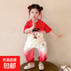 女童夏季套裝2025新款洋氣兒童衣服短袖褲子小女孩哪吒扎染兩件套 紅色 薄款 120 cm