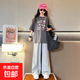 【女童夏裝套裝】2025新款韓版時(shí)髦運動(dòng)闊腿褲女中大童洋氣 灰色套裝 170