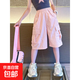 女童工裝短褲2025夏季新款女童時(shí)尚洋氣寬松休閑百搭七分褲中大童 粉色 150