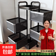 廚房旋轉(zhuǎn)置物架家用落地移動(dòng)多層零食箱客廳果蔬菜籃小推車收納架 五層-高93cm【方形黑色】