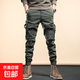 美式復古重磅卡其工裝褲男潮牌修身小腳束腳褲戰術(shù)褲休閑百搭褲子 綠色 5XL