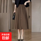 半身裙女2026新款春夏休閑A字百褶裙寬松顯瘦加大碼中長(cháng)款傘裙子 咖啡色【夏季薄款】 M 【建議80-100斤】