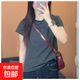 大碼條紋圓領(lǐng)短袖百搭T恤女2026夏新款寬松顯瘦打底襯衫洋氣上衣 灰色條 L 【建議100-110斤】