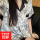 新中式睡衣女款夏季高級感水墨畫冰絲短袖涼感外穿家居服套裝 套EE2112 M【建議80-100斤】