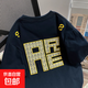 刺繡純棉短袖t恤男夏季潮牌休閑百搭打底衫情侶半袖寬松大碼體恤 W21藏青色 L