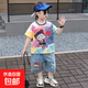 哪吒衣服男童夏裝套裝2025新款兒童裝潮酷時髦夏季短袖扎染兩件套 哪吒短袖套裝 120 適合身高120cm