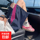 大碼條紋速干短褲男夏美式撞色三條杠直筒沙灘褲子潮牌百搭五分褲 藍色 【二旭D609】 L 【建議100-120斤】