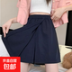 【休閑冰絲】女裝夏季新款大碼闊腿褲裙五分褲短褲寬松顯瘦運(yùn)動(dòng) 藏青色 XL 【建議115-130斤】