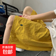 美式刺繡短褲冰絲速干夏季百搭黑色輕薄款直筒五分褲抽繩休閑褲 黃色 港聯(lián)K173 L 【105-120斤】