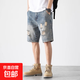 水洗復(fù)古破洞牛仔短褲男士時(shí)尚寬松休閑褲男裝潮牌夏季薄款五分褲 藍(lán)色 常規(guī) 31