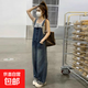 減齡氣質(zhì)大碼復古牛仔背帶褲女2025春秋新款桔梗洋氣連體褲胖妹妹 藍色桔梗復古牛仔背帶褲單件 S