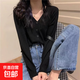 針織開衫外套女短款寬松毛衣外搭小衫長袖V領(lǐng)打底衫春秋洋氣上衣 黑色 XL 115-125斤