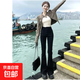 【加長版】新款淺藍色微喇牛仔褲女春秋馬蹄褲高腰顯瘦 956黑色長褲 XL