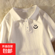 男女童翻領(lǐng)polo衫夏季新款短袖中大童上衣兒童寶寶純棉百搭打底衫 白色-小笑臉 160 cm