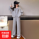 女童套裝秋裝2024新款洋氣兒童裝運動休閑衣服大童春秋衛(wèi)衣兩件套 WX-187【灰色】 160cm