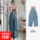 減齡氣質(zhì)潑墨刺繡牛仔背帶褲女秋冬新款大碼設(shè)計(jì)感洋氣顯瘦連體褲 藍(lán)色潑墨牛仔背帶褲單件 S碼（建議80-95斤）
