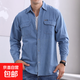 工地電焊工防燙耐磨工作服棉質(zhì)襯衫男春夏新款長(cháng)袖牛仔外套上衣男 牛仔襯衫淺藍 XL （建議130-140斤e